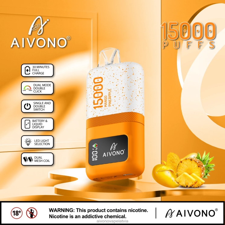 Aivono Vape Latvia - Aivono AIM magic 15 000 mango ananāss 4V8XV69